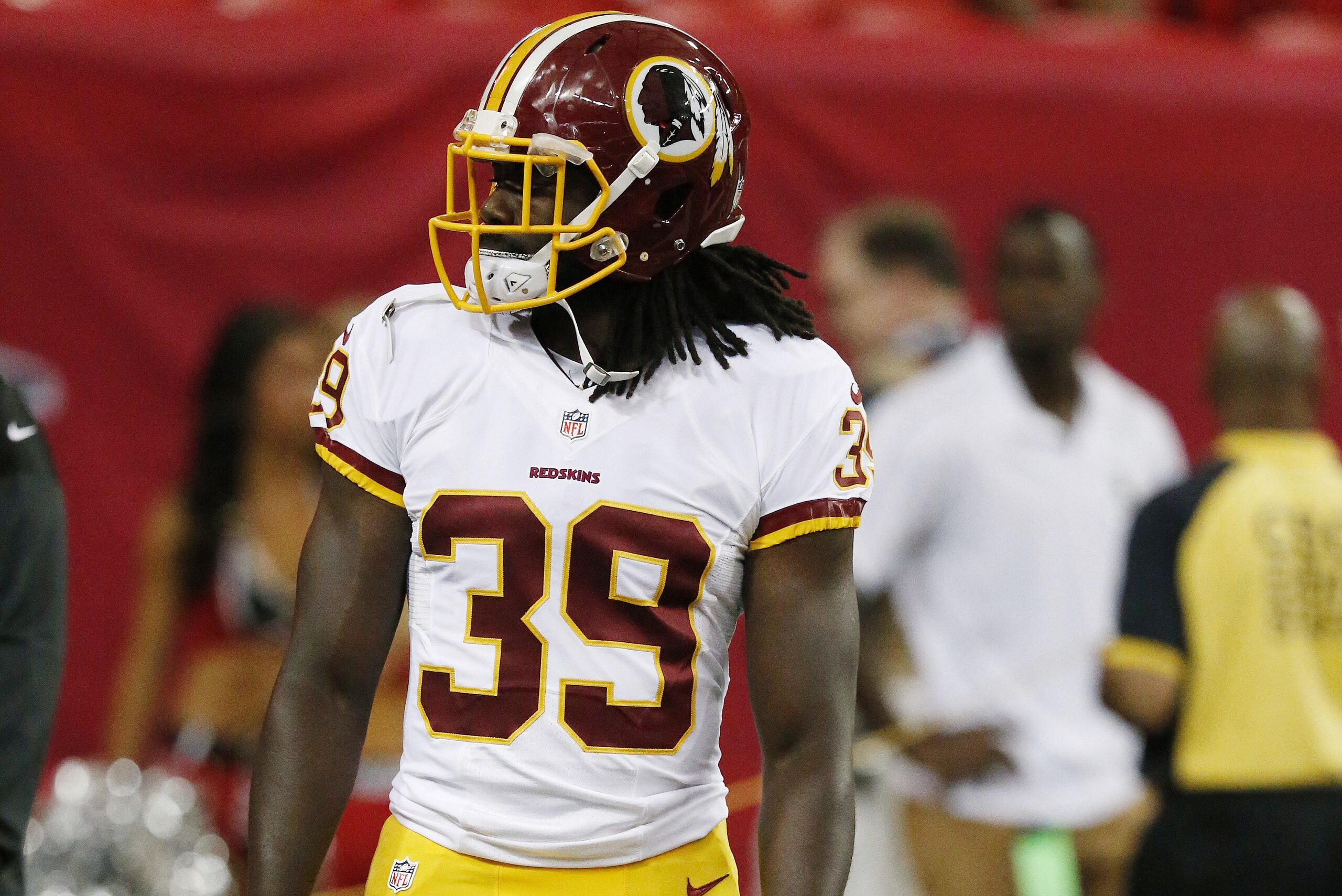 Washington Redskins running back Keith Marshall (39) warms up before the first half of a preseason NFL football game against the Atlanta Falcons, Thursday, Aug. 11, 2016, in Atlanta. (AP Photo/Brynn Anderson)