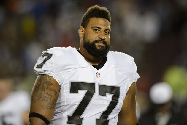 MINNEAPOLIS, MN - AUGUST 22: Austin Howard #77 of the Oakland Raiders looks on during the preseason game against the Minnesota Vikings on August 22, 2014 at TCF Bank Stadium in Minneapolis, Minnesota. The Vikings defeated the Raiders 20-12. (Photo by Hannah Foslien/Getty Images) MINNEAPOLIS, MN - AUGUST 22: Austin Howard #77 of the Oakland Raiders looks on during the preseason game against the Minnesota Vikings on August 22, 2014 at TCF Bank Stadium in Minneapolis, Minnesota. The Vikings defeated the Raiders 20-12. (Photo by Hannah Foslien/Getty Images)
