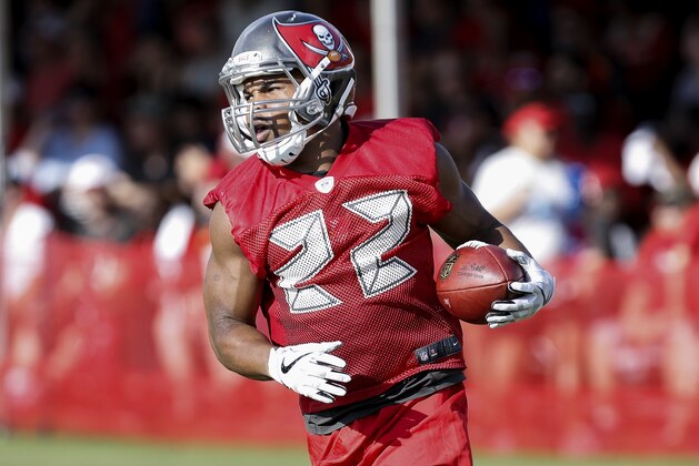 TAMPA, FL - JULY 29: Runningback Doug Martin #22 of the Tampa Bay Buccaneers works out during Training Camp at One Buc Place on July 29, 2017 in Tampa, Florida. (Photo by Don Juan Moore/Getty Images)