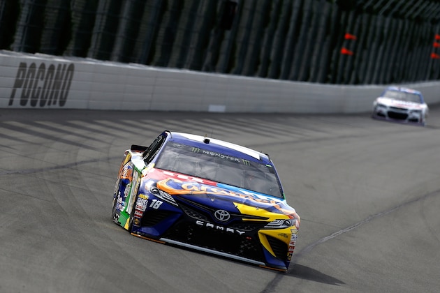 LONG POND, PA - JULY 29:  Kyle Busch, driver of the #18 M&M's Caramel Toyota, practices for the Monster Energy NASCAR Cup Series Overton's 400 at Pocono Raceway on July 29, 2017 in Long Pond, Pennsylvania.  (Photo by Jeff Zelevansky/Getty Images)