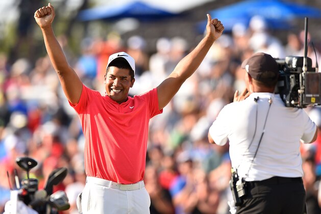 OAKVILLE, ON - JULY 30:  Jhonattan Vegas of Venezuela reacts to his winning putt during a sudden death playoff during the final round of the RBC Canadian Open at Glen Abbey Golf Club on July 30, 2017 in Oakville, Canada.  (Photo by Minas Panagiotakis/Getty Images)