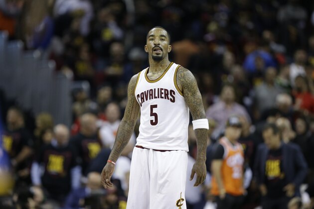 Cleveland Cavaliers guard JR Smith (5) plays against the Golden State Warriors during the second half of Game 3 of basketball's NBA Finals in Cleveland, Wednesday, June 7, 2017. Golden State won 118-113 (AP Photo/Tony Dejak)