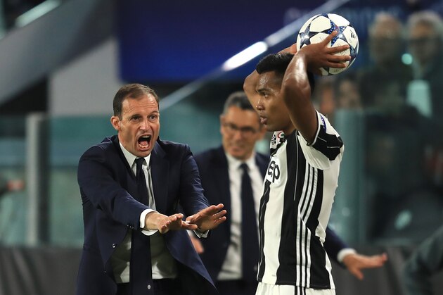 TURIN, ITALY - MAY 09: Massimiliano Allegri, Manager of Juventus gestures towards Alex Sandro of Juventus during the UEFA Champions League Semi Final second leg match between Juventus and AS Monaco at Juventus Stadium on May 9, 2017 in Turin, Italy. (Photo by Richard Heathcote/Getty Images) TURIN, ITALY - MAY 09: Massimiliano Allegri, Manager of Juventus gestures towards Alex Sandro of Juventus during the UEFA Champions League Semi Final second leg match between Juventus and AS Monaco at Juventus Stadium on May 9, 2017 in Turin, Italy. (Photo by Richard Heathcote/Getty Images)