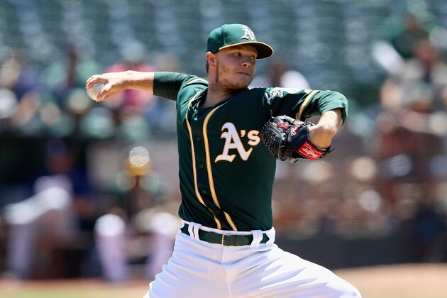 OAKLAND, CA - JULY 19:  Sonny Gray #54 of the Oakland Athletics pitches against the Tampa Bay Rays in the first inning at Oakland Alameda Coliseum on July 19, 2017 in Oakland, California.  (Photo by Ezra Shaw/Getty Images)
