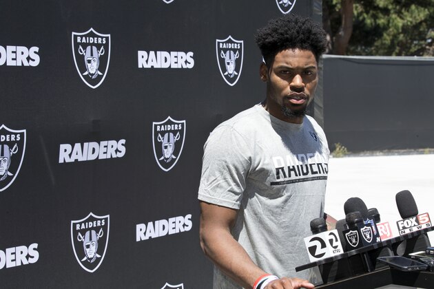 Oakland Raiders first round draft pick Gareon Conley talks to the media following during NFL football rookie minicamp, Friday, May 5, 2017, at Raiders headquarters in Alameda, Calif. (AP Photo/D. Ross Cameron) Oakland Raiders first round draft pick Gareon Conley talks to the media following during NFL football rookie minicamp, Friday, May 5, 2017, at Raiders headquarters in Alameda, Calif. (AP Photo/D. Ross Cameron)