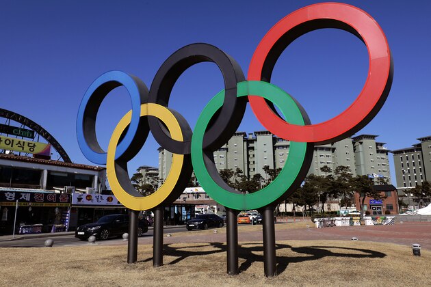 GANGNEUNG, SOUTH KOREA - FEBRUARY 8:  The Olympic rings is seen in Gangneung town, near the venue for the Speed Skating, Figure Skating and Ice Hockey ahead of PyeongChang 2018 Winter Olympic Games on February 8, 2017 in Gangneung, South Korea.  (Photo by Chung Sung-Jun/Getty Images)