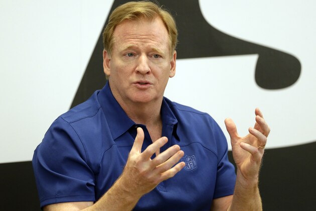 NFL commissioner Roger Goodell participates in a fan forum during New York Jets football training camp in Florham Park, N.J., Monday, July 31, 2017. (AP Photo/Seth Wenig) NFL commissioner Roger Goodell participates in a fan forum during New York Jets football training camp in Florham Park, N.J., Monday, July 31, 2017. (AP Photo/Seth Wenig)