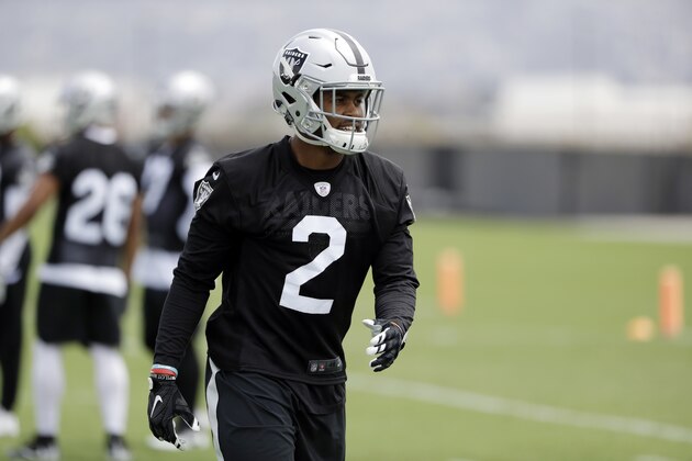 Oakland Raiders cornerback Gareon Conley during the team's organized team activity at its NFL football training facility Tuesday, May 30, 2017, in Alameda, Calif. (AP Photo/Marcio Jose Sanchez)