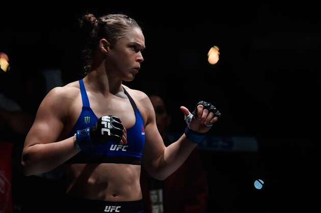 LAS VEGAS, NV - DECEMBER 30:  Ronda Rousey prepares to face Amanda Nunes in their UFC bantmaweight championship bout during the UFC 207 event at T-Mobile Arena on December 30, 2016 in Las Vegas, Nevada.  (Photo by Brandon Magnus/Zuffa LLC/Zuffa LLC via Getty Images)