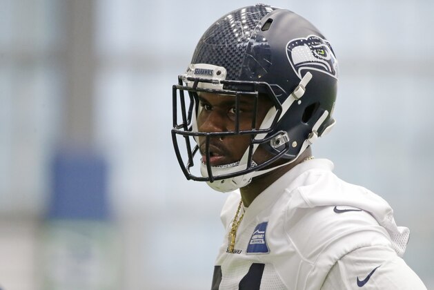 Defensive tackle Malik McDowell, the Seattle Seahawks' top draft pick, watches a drill during NFL football rookie minicamp, Friday, May 12, 2017, in Seattle. (AP Photo/Ted S. Warren)