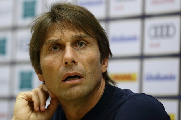 SINGAPORE - JULY 29:  Antonio Conte, manager of Chelsea FC speaks during the post match conference after  the International Champions Cup match between FC Internazionale and Chelsea FC at National Stadium on July 29, 2017 in Singapore.  (Photo by Suhaimi Abdullah/Getty Images  for ICC)