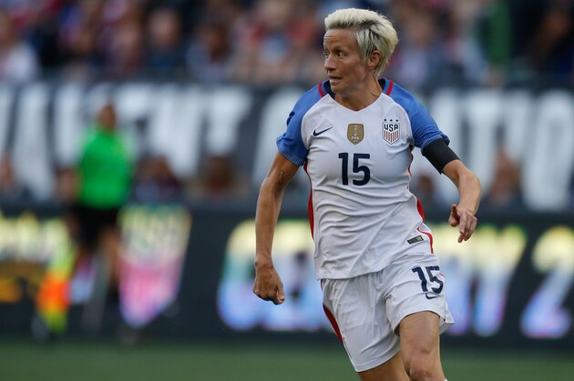 SEATTLE, WA - JULY 27:  Megan Rapinoe #15 of the United States follows the play  against Australia during the 2017 Tournament of Nations at CenturyLink Field on July 27, 2017 in Seattle, Washington.  (Photo by Otto Greule Jr/Getty Images)