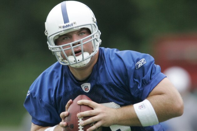 Indianapolis Colts' Jared Lorenzen drops back to pass during football training camp in Terre Haute, Ind., Friday, July 25, 2008. (AP Photo/Darron Cummings) Indianapolis Colts' Jared Lorenzen drops back to pass during football training camp in Terre Haute, Ind., Friday, July 25, 2008. (AP Photo/Darron Cummings)