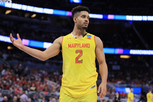 ORLANDO, FL - MARCH 16:  Melo Trimble #2 of the Maryland Terrapins looks on in the second half against the Xavier Musketeers during the first round of the 2017 NCAA Men's Basketball Tournament at Amway Center on March 16, 2017 in Orlando, Florida.  (Photo by Mike Ehrmann/Getty Images)