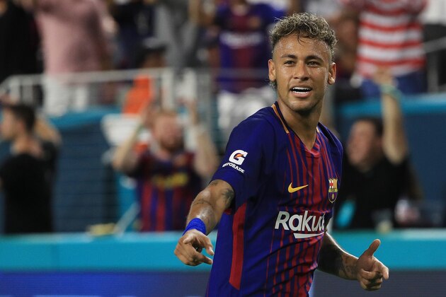 MIAMI GARDENS, FL - JULY 29:  Neymar #11 of Barcelona reacts in the second half against Real Madrid during their International Champions Cup 2017 match at Hard Rock Stadium on July 29, 2017 in Miami Gardens, Florida.  (Photo by Mike Ehrmann/Getty Images)