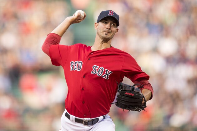 BOSTON, MA - JULY 28: Rick Porcello #22 of the Boston Red Sox delivers during the first inning of a game against the Kansas City Royals on July 28, 2017 at Fenway Park in Boston, Massachusetts. (Photo by Billie Weiss/Boston Red Sox/Getty Images)