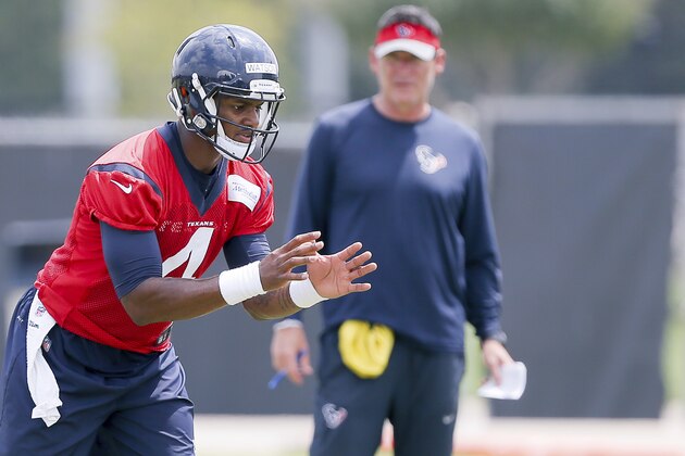 Houston Texans quarterback Deshaun Watson (4) during the team's organized team activity at its NFL football training facility Wednesday, May 31, 2017, in Houston. (AP Photo/Bob Levey)