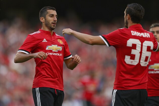 DUBLIN, IRELAND - AUGUST 02:  Henrikh Mkhitaryan of Manchester United celebrates scoring a goal during the International Champions Cup match between Manchester United and Sampdoria at Aviva Stadium on August 2, 2017 in Dublin, Ireland.  (Photo by Ian Walton/Getty Images)