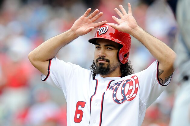 WASHINGTON, DC - JULY 27:  Anthony Rendon #6 of the Washington Nationals celebrates during the game against the Milwaukee Brewers at Nationals Park on July 27, 2017 in Washington, DC.  (Photo by G Fiume/Getty Images)