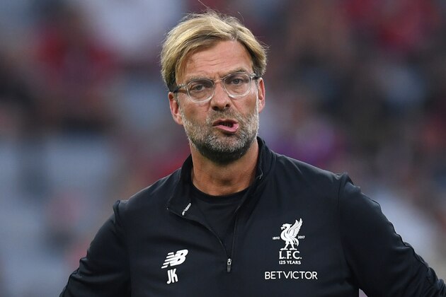 Liverpool's German headcoach Juergen Klopp looks on ahead the second Audi Cup football match between FC Bayern Munich and FC Liverpool in the stadium in Munich, southern Germany, on August 1, 2017.  / AFP PHOTO / Christof STACHE        (Photo credit should read CHRISTOF STACHE/AFP/Getty Images)