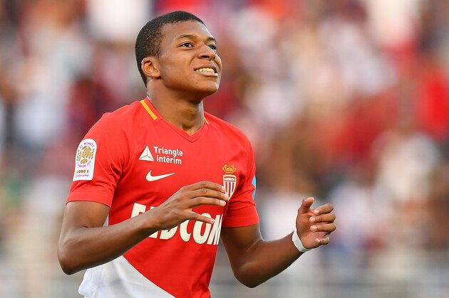 Monaco's French forward Kylian Mbappe reacts after missing a goal opportunity during  the French Trophy of Champions (Trophee des Champions) football match between Monaco (ASM) and Paris Saint-Germain (PSG) on July 29, 2017, at the Grand Stade in Tangiers. / AFP PHOTO / FRANCK FIFE        (Photo credit should read FRANCK FIFE/AFP/Getty Images)