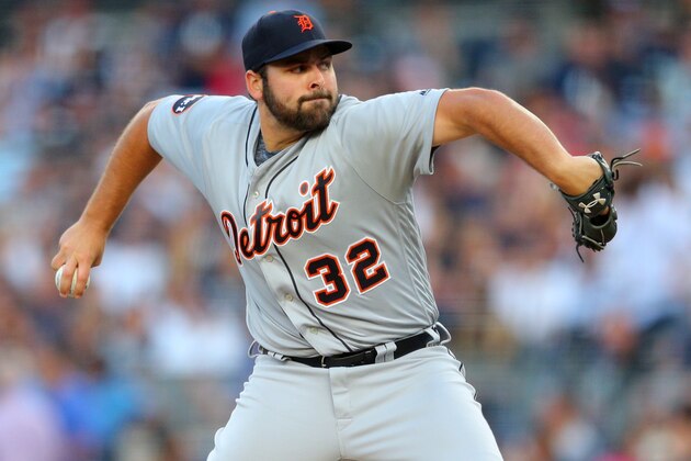 Jul 31, 2017; Bronx, NY, USA; Detroit Tigers starting pitcher Michael Fulmer (32) pitches against the New York Yankees during the first inning at Yankee Stadium. Mandatory Credit: Brad Penner-USA TODAY Sports