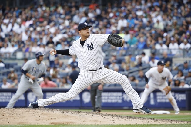 NEW YORK, NY - JULY 29: Dellin Betances #68 of the New York Yankees pitches during a game against the Tampa Bay Rays at Yankee Stadium on July 29, 2017 in the Bronx borough of New York City. The Yankees defeated the Rays 5-4. (Photo by Joe Robbins/Getty Images)
