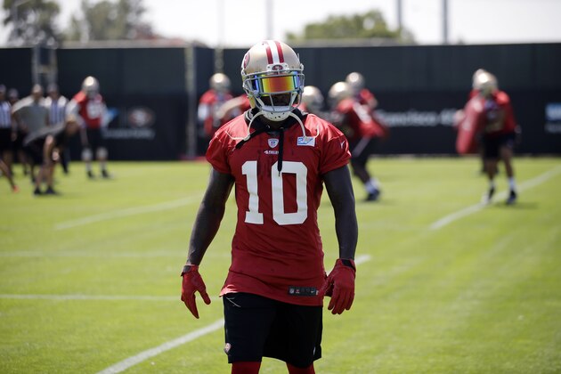 San Francisco 49ers wide receiver Bruce Ellington during an NFL football practice Tuesday, June 7, 2016, in Santa Clara, Calif. (AP Photo/Marcio Jose Sanchez)