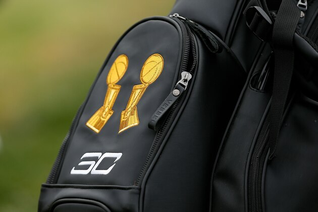HAYWARD, CA - AUGUST 03: A detail shot of Stephen Curry's golf bag with embossed NBA Championship trophies during round one of the Ellie Mae Classic at TCP Stonebrae on August 3, 2017 in Hayward, California.  (Photo by Lachlan Cunningham/Getty Images)