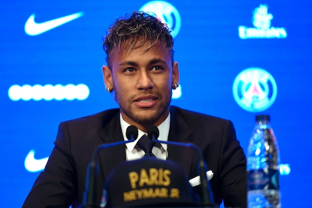 Brazilian superstar Neymar speaks during a press conference at the Parc des Princes stadium on August 4, 2017 in Paris after agreeing a five-year contract following his world record 222 million euro ($260 million) transfer from Barcelona to Paris Saint-Germain.
Paris Saint-Germain have signed Brazilian forward Neymar from Barcelona for a world-record transfer fee of 222 million euros (around $264 million), more than doubling the previous record. / AFP PHOTO / Lionel BONAVENTURE        (Photo credit should read LIONEL BONAVENTURE/AFP/Getty Images)