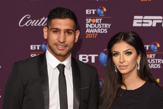 LONDON, ENGLAND - APRIL 27:  Amir Khan and wife Faryal pose on the red carpet during the BT Sport Industry Awards 2017 at Battersea Evolution on April 27, 2017 in London, England. The BT Sport Industry Awards is the most prestigious commercial sports awards ceremony in Europe, where over 1,750 of the industry's key decision-makers mix with high profile sporting celebrities for the industry's most anticipated night of the sport business calendar.  (Photo by Anthony Harvey/Getty Images for Sport Industry Awards)