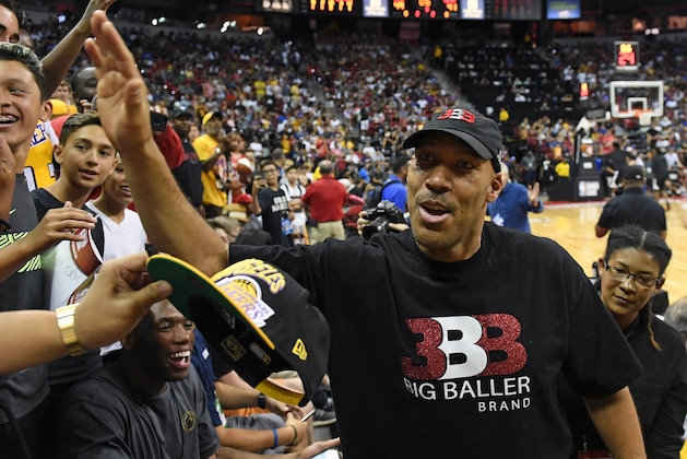 LAS VEGAS, NV - JULY 07:  LaVar Ball, father of Lonzo Ball #2 of the Los Angeles Lakers, greets fans at halftime of a 2017 Summer League game between the Lakers and the Los Angeles Clippers at the Thomas & Mack Center on July 7, 2017 in Las Vegas, Nevada. The Clippers won 96-93 in overtime. NOTE TO USER: User expressly acknowledges and agrees that, by downloading and or using this photograph, User is consenting to the terms and conditions of the Getty Images License Agreement.  (Photo by Ethan Miller/Getty Images)