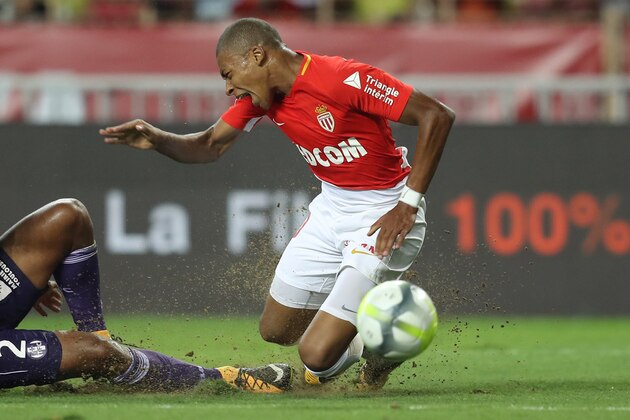Monaco's French forward Kylian Mbappe reacts during the French L1 football match between Monaco (ASM) and Toulouse (TFC) at Louis II Stadium in Monaco on August 4, 2017. / AFP PHOTO / VALERY HACHE        (Photo credit should read VALERY HACHE/AFP/Getty Images)