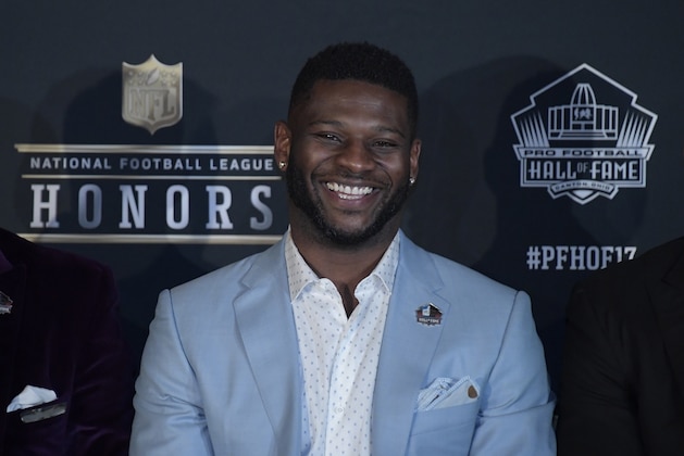 Feb 4, 2017; Houston, TX, USA; NFL former player LaDainian Tomlinson speaks with the media after being elected into the NFL Hall of Fame during the 6th Annual NFL Honors at Wortham Theater. Mandatory Credit: Kirby Lee-USA TODAY Sports