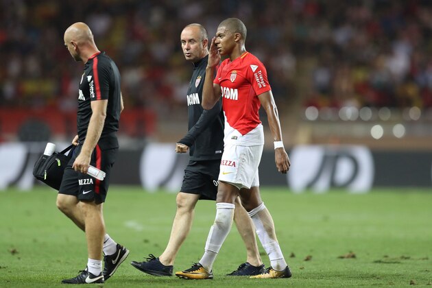 Monaco's French forward Kylian Mbappe leaves the pitch during the French L1 football match between Monaco (ASM) and Toulouse (TFC) at Louis II Stadium in Monaco on August 4, 2017. / AFP PHOTO / VALERY HACHE        (Photo credit should read VALERY HACHE/AFP/Getty Images)