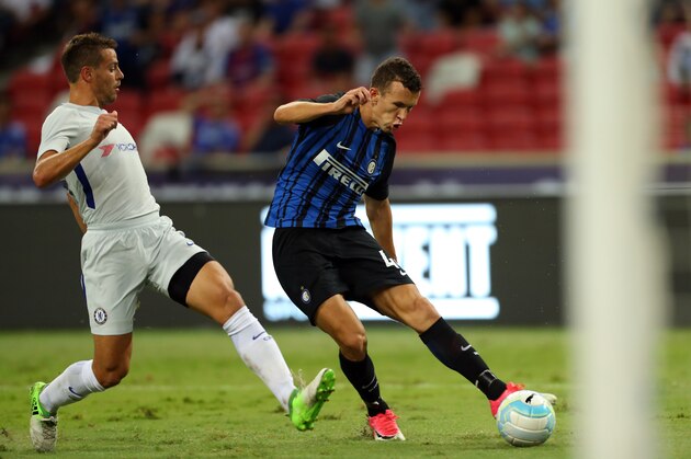 SINGAPORE - JULY 29:  Ivan Perisic of FC Internazionale scores the second goal against Chelsea FC during the International Champions Cup match between FC Internazionale and Chelsea FC at National Stadium on July 29, 2017 in Singapore.  (Photo by Stanley Chou/Getty Images  for ICC)