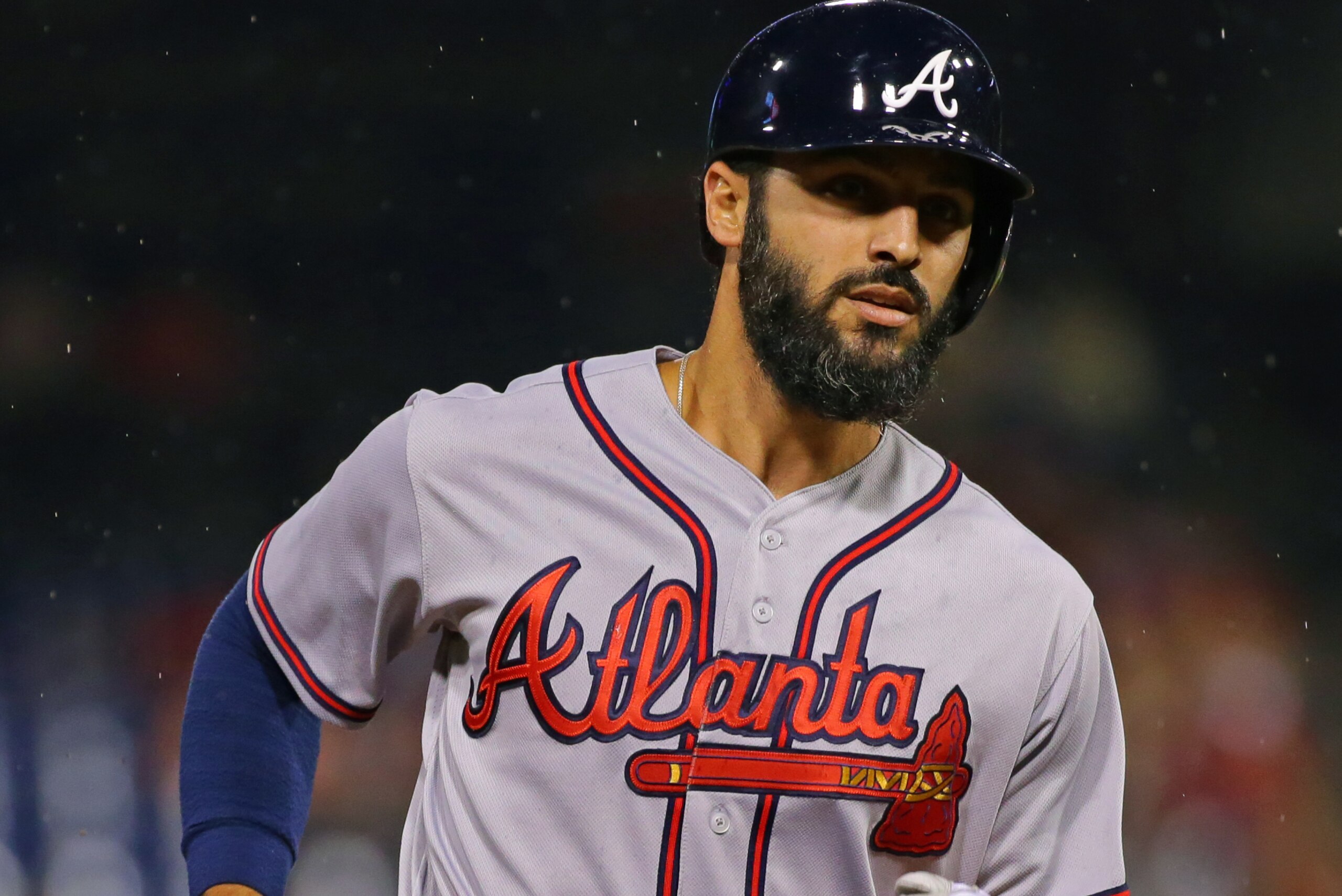 PHILADELPHIA, PA - JULY 28: Sean Rodriguez #15 of the Atlanta Braves during a game against the Philadelphia Phillies at Citizens Bank Park on July 28, 2017 in Philadelphia, Pennsylvania. The Phillies won 10-3. (Photo by Hunter Martin/Getty Images)