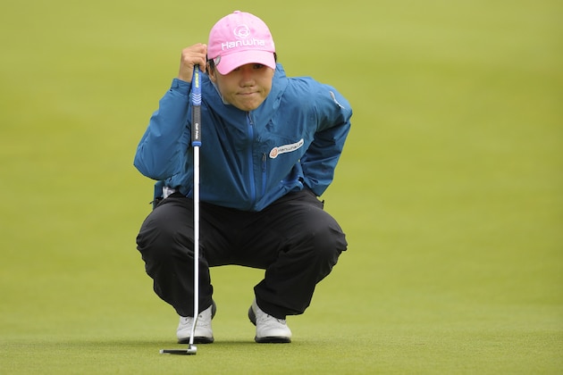 Korea's In-Kyung Kim lines up a putt on the 4th green during her third round on day 3 of the 2017 Women's British Open Golf Championship at Kingsbarns Golf Links near St. Andrews, east Scotland, on August 5, 2017. / AFP PHOTO / Andy BUCHANAN        (Photo credit should read ANDY BUCHANAN/AFP/Getty Images)