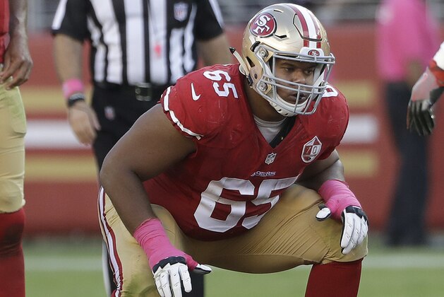 San Francisco 49ers' Joshua Garnett against the Tampa Bay Buccaneers during an NFL football game in Santa Clara, Calif., Sunday, Oct. 23, 2016. (AP Photo/Marcio Jose Sanchez)