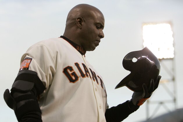 San Francisco Giants' Barry Bonds prepares for an at bat against the Atlanta Braves in the fourth inning of a baseball game in San Francisco, Monday, July 23, 2007.(AP Photo/Jeff Chiu)