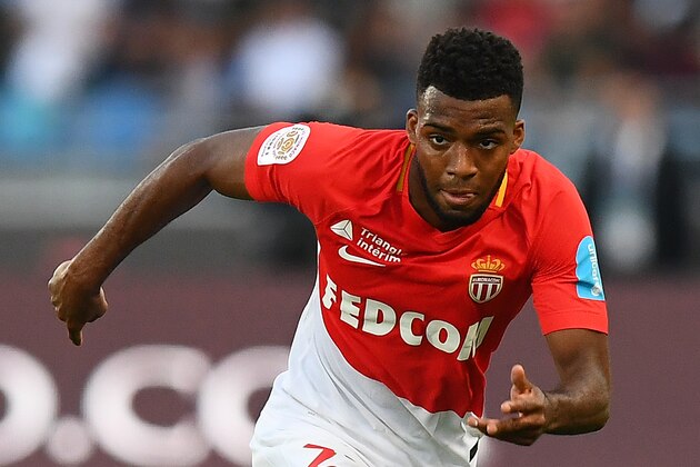 Monaco's French midfielder Thomas Lemar controls the ball during the French Trophy of Champions (Trophee des Champions) football match between Monaco (ASM) and Paris Saint-Germain (PSG) on July 29, 2017, at the Grand Stade in Tangiers. / AFP PHOTO / FRANCK FIFE        (Photo credit should read FRANCK FIFE/AFP/Getty Images)