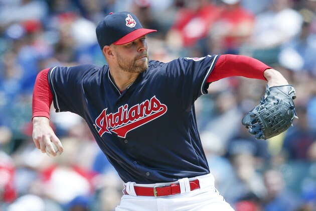 CLEVELAND, OH - JULY 23: Corey Kluber #28 of the Cleveland Indians pitches against the Toronto Blue Jays during the second inning at Progressive Field on July 23, 2017 in Cleveland, Ohio. (Photo by Ron Schwane/Getty Images)