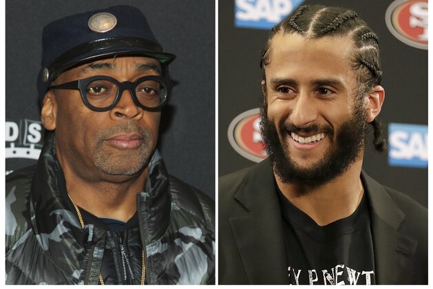 FILE - In this combination photo, director Spike Lee, left, appears at the premiere of