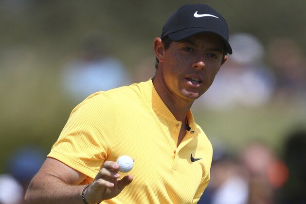 Northern Ireland's Rory McIlroy after putting on the 1st hole during the final round of the British Open Golf Championship, at Royal Birkdale, Southport, England, Sunday July 23, 2017. (AP Photo/Dave Thompson)