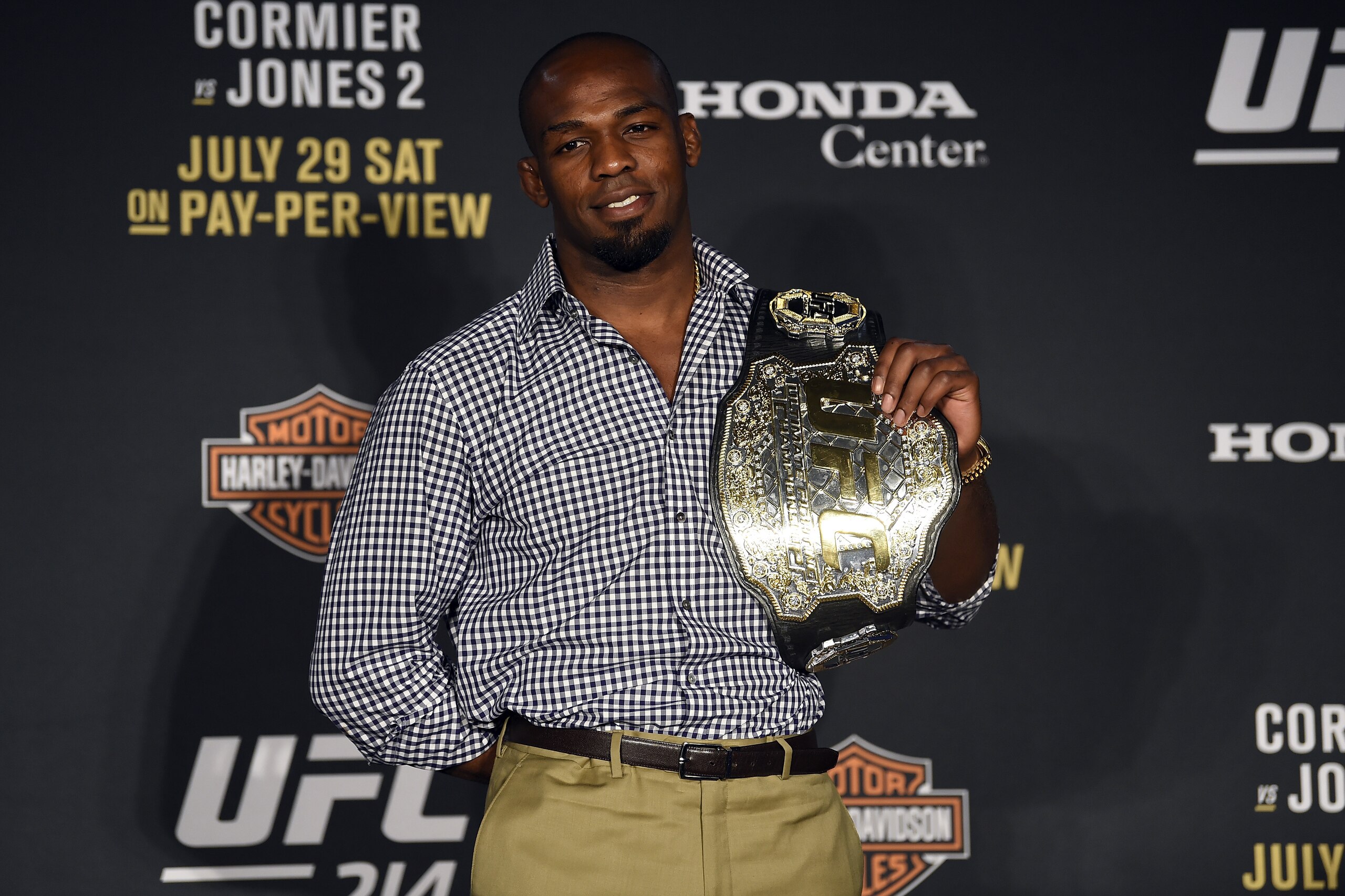 ANAHEIM, CA - JULY 29:  Jon Jones speaks to the media during the UFC 214 post fight press conference inside the Honda Center on July 29, 2017 in Anaheim, California. (Photo by Jeff Bottari/Zuffa LLC/Zuffa LLC via Getty Images)