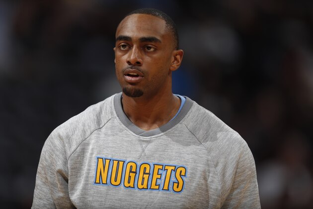 Denver Nuggets forward Darrell Arthur (00) in the second half of an NBA basketball game Friday, April 7, 2017, in Denver. The Nuggets won 122-106. (AP Photo/David Zalubowski)