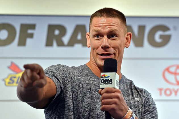 Feb 21, 2016; Daytona Beach, FL, USA; Professional wrestler John Cena speaks during a press conference before the Daytona 500 at Daytona International Speedway. Mandatory Credit: Jasen Vinlove-USA TODAY Sports