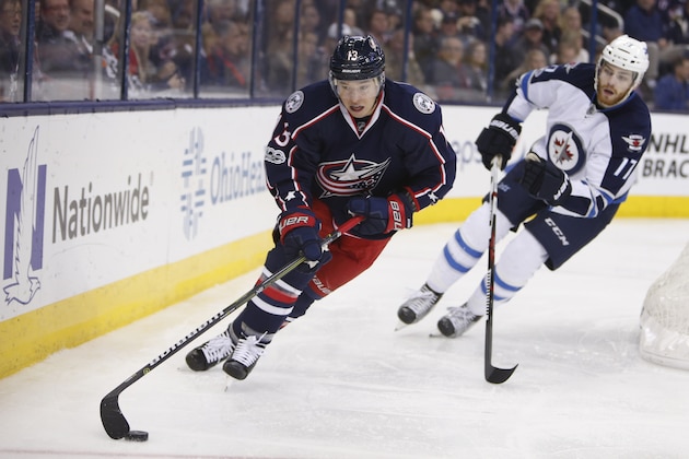 Columbus Blue Jackets' Cam Atkinson plays against the Winnipeg Jets during an NHL hockey game Thursday, April 6, 2017, in Columbus, Ohio. (AP Photo/Jay LaPrete)