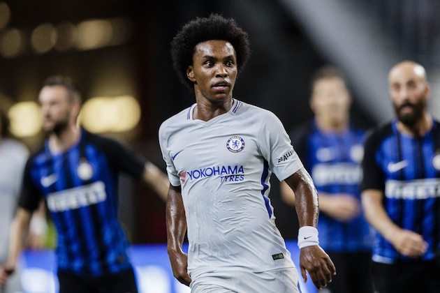SINGAPORE, SINGAPORE - JULY 29: Chelsea Midfielder Willian da Silva in action during the International Champions Cup 2017 match between FC Internazionale and Chelsea FC on July 29, 2017 in Singapore. (Photo by Power Sport Images/Getty Images)