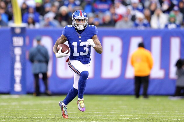 New York Giants wide receiver Odell Beckham Jr. (13) in action against the Detroit Lions during an NFL game at MetLife Stadium in East Rutherford, N.J. on Sunday, Dec. 18, 2016. (AP Photo/Brad Penner)